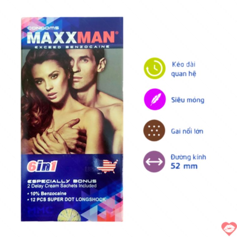 Bao cao su Maxxman 6in1 siêu mỏng đa tính năng 