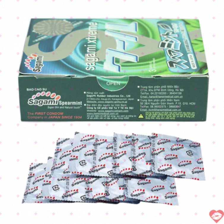 Bao cao su Sagami bạc hà the mát hộp 10 