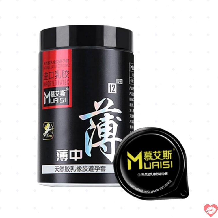 Bao cao su Muaisi latex đen mỏng mịn hộp 12 