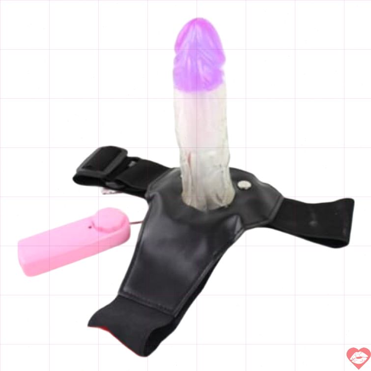 Dildo dây đeo rỗng ruột trong suốt rung kích thích 