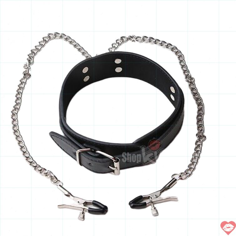 Vòng cổ kẹp ngực BDSM da PU kích thích mạnh 