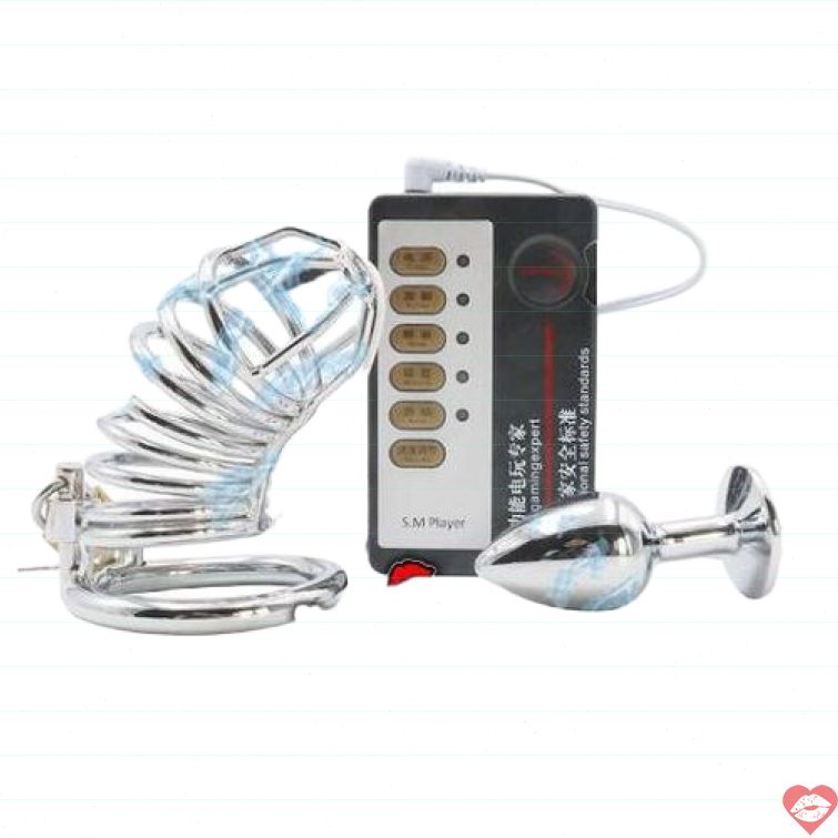 Khóa cu xung điện kèm plug hậu môn độc lạ 